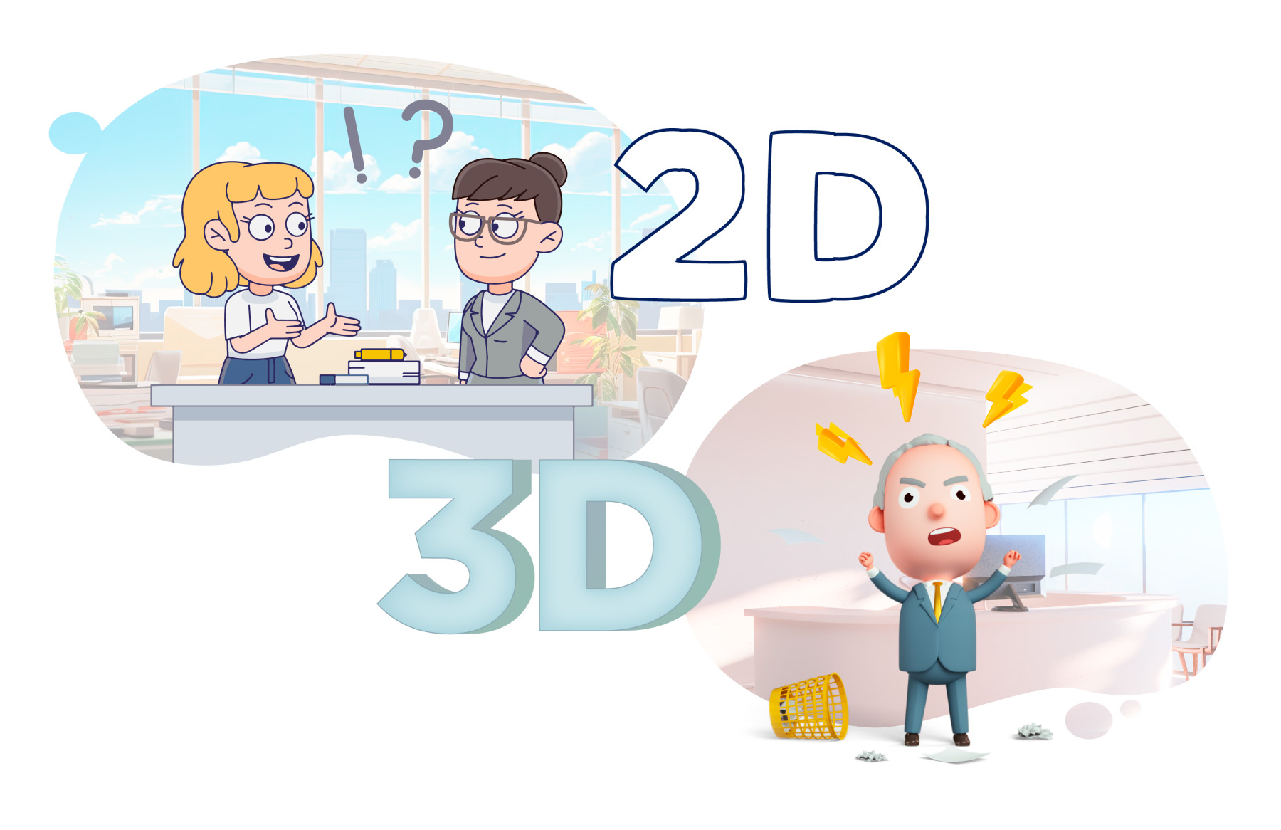 2D и 3D-персонажи на Happy Job